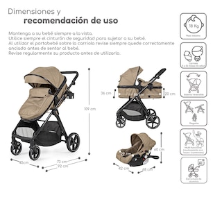 Foto 6 | Carriola Con Autoasiento Y Bambineto Reclinable King D'bebe - Beige