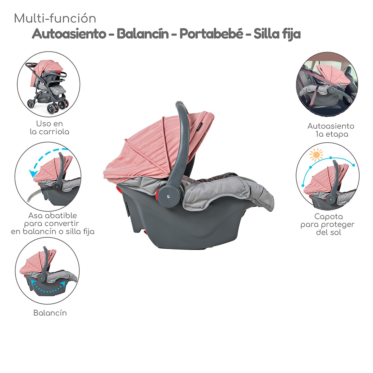 Foto 5 pulgar | Carriola Con Autoasiento Reversible Elite D'bebe - Rosa