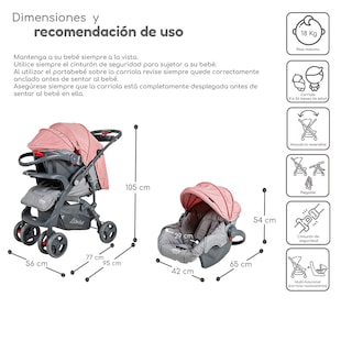 Foto 5 | Carriola Con Autoasiento Reversible Elite D'bebe - Rosa