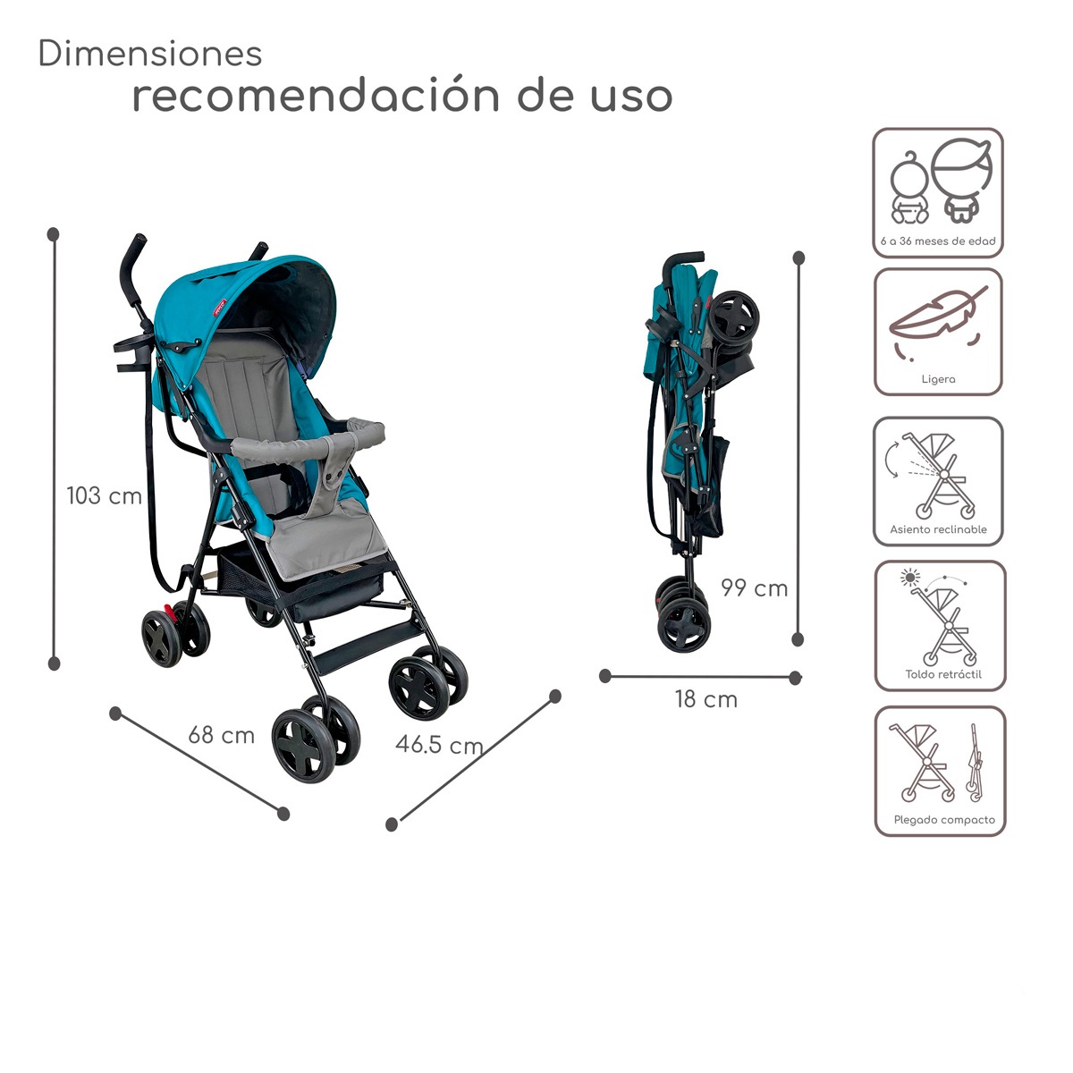 Foto 6 pulgar | Carriola Plegable Con Reclinado Y Toldo Carri D'bebe - Jade