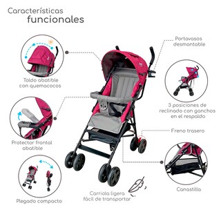 Foto 2 | Carriola Plegable Con Reclinado Y Toldo Carri D'bebe - Rosa