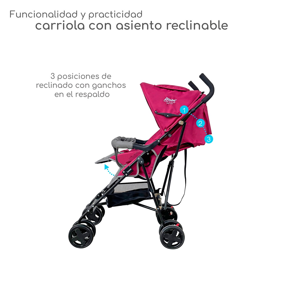 Foto 4 pulgar | Carriola Plegable Con Reclinado Y Toldo Carri D'bebe - Rosa
