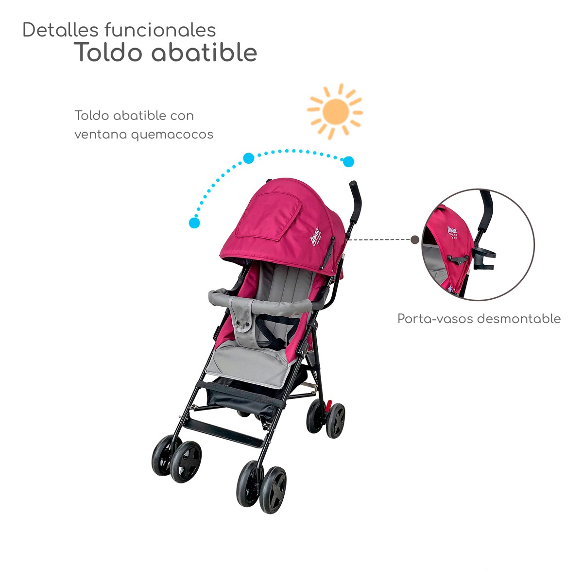 Foto 5 pulgar | Carriola Plegable Con Reclinado Y Toldo Carri D'bebe - Rosa