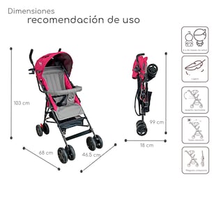 Foto 5 | Carriola Plegable Con Reclinado Y Toldo Carri D'bebe - Rosa