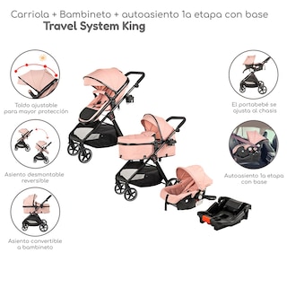 Foto 2 | Carriola Con Autoasiento Y Bambineto Reclinable King D'bebe - Rosa