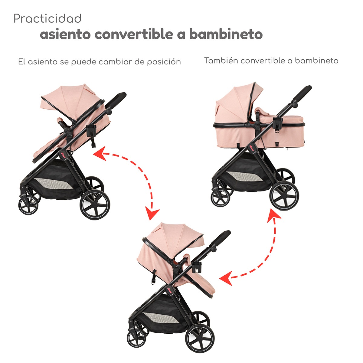 Foto 4 pulgar | Carriola Con Autoasiento Y Bambineto Reclinable King D'bebe - Rosa