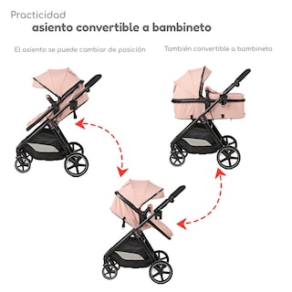 Foto 3 | Carriola Con Autoasiento Y Bambineto Reclinable King D'bebe - Rosa
