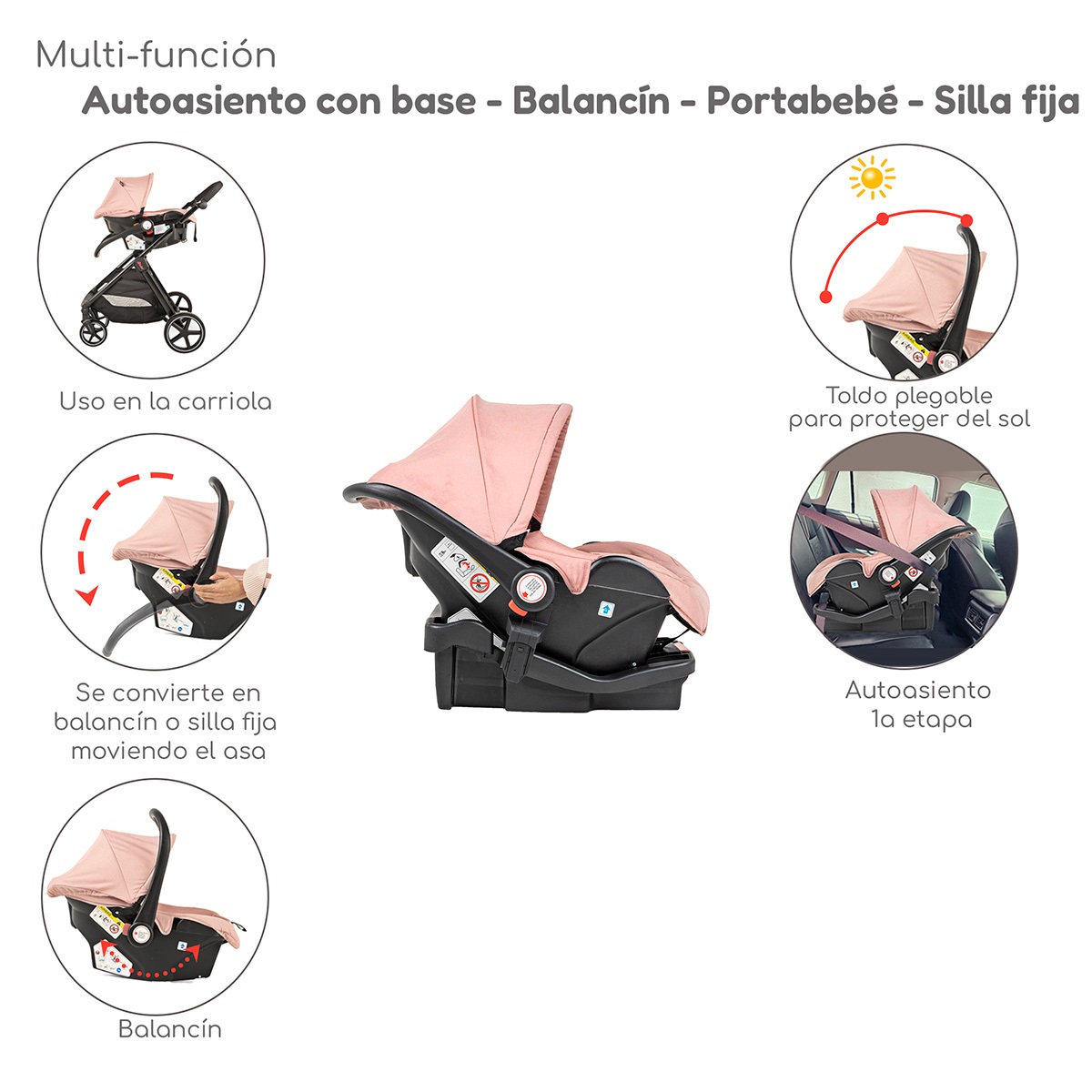 Foto 5 | Carriola Con Autoasiento Y Bambineto Reclinable King D'bebe - Rosa
