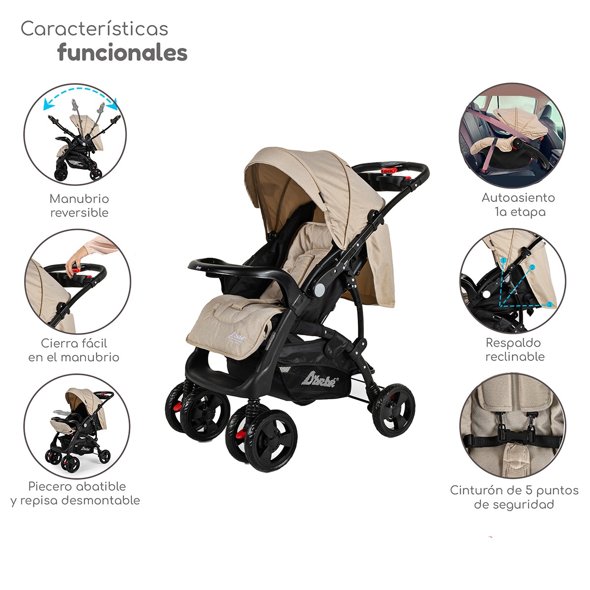 Foto 3 pulgar | Carriola Con Autoasiento Reversible Elite D'bebe - Arena