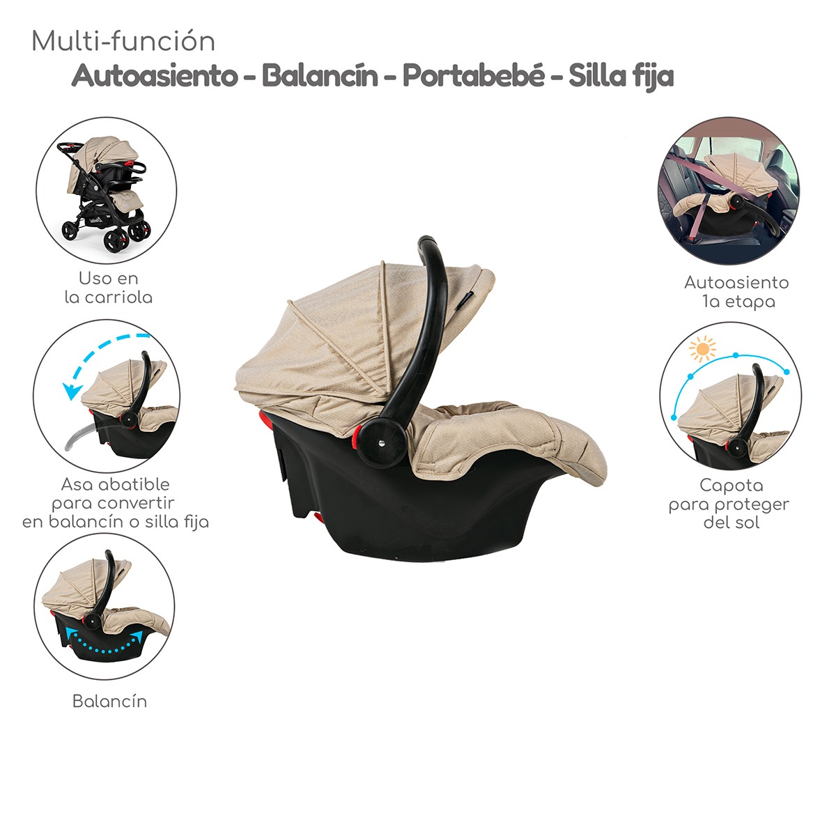 Foto 5 pulgar | Carriola Con Autoasiento Reversible Elite D'bebe - Arena