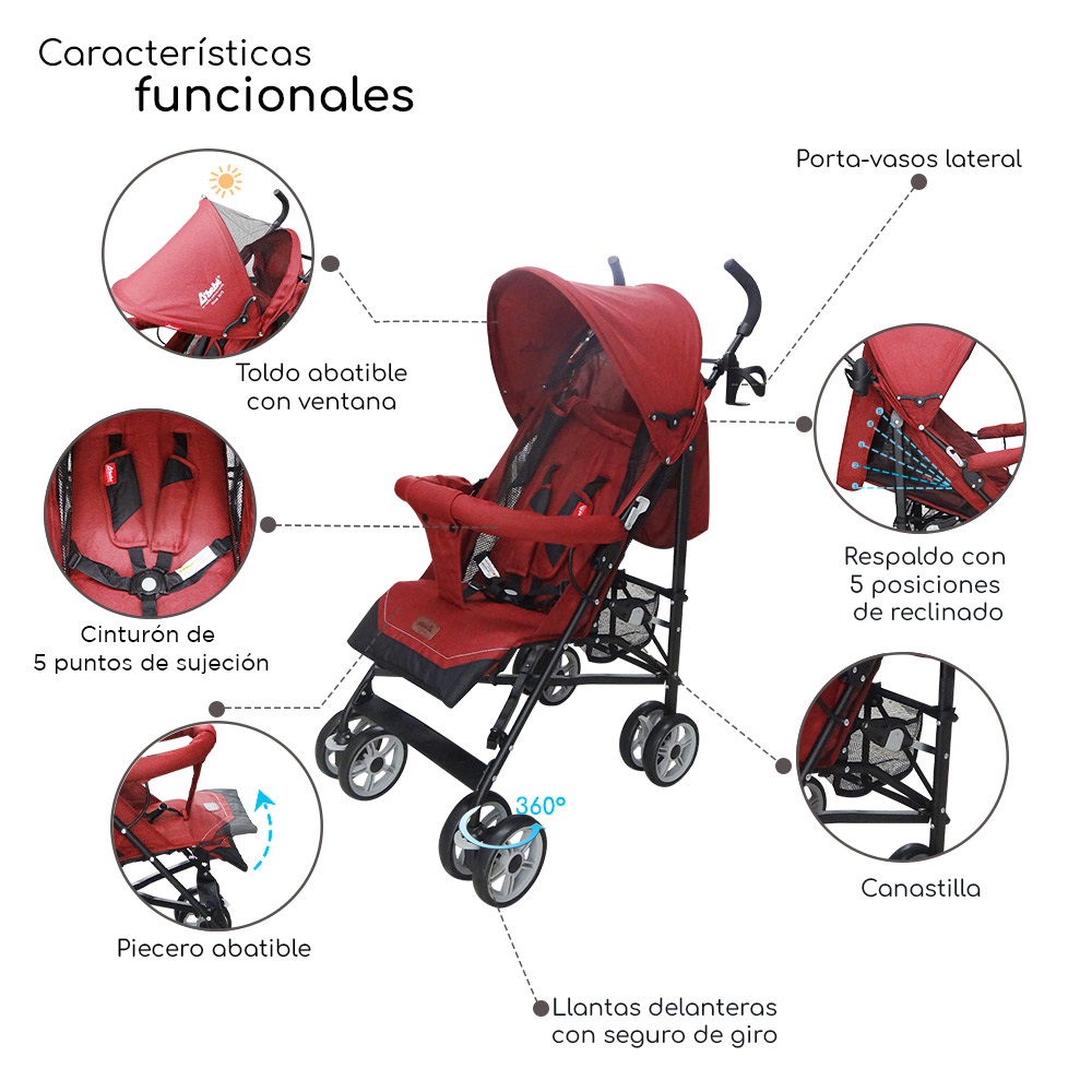 Foto 3 pulgar | Carriola Reclinable  Plegable D’bebé Aerostar - Rojo