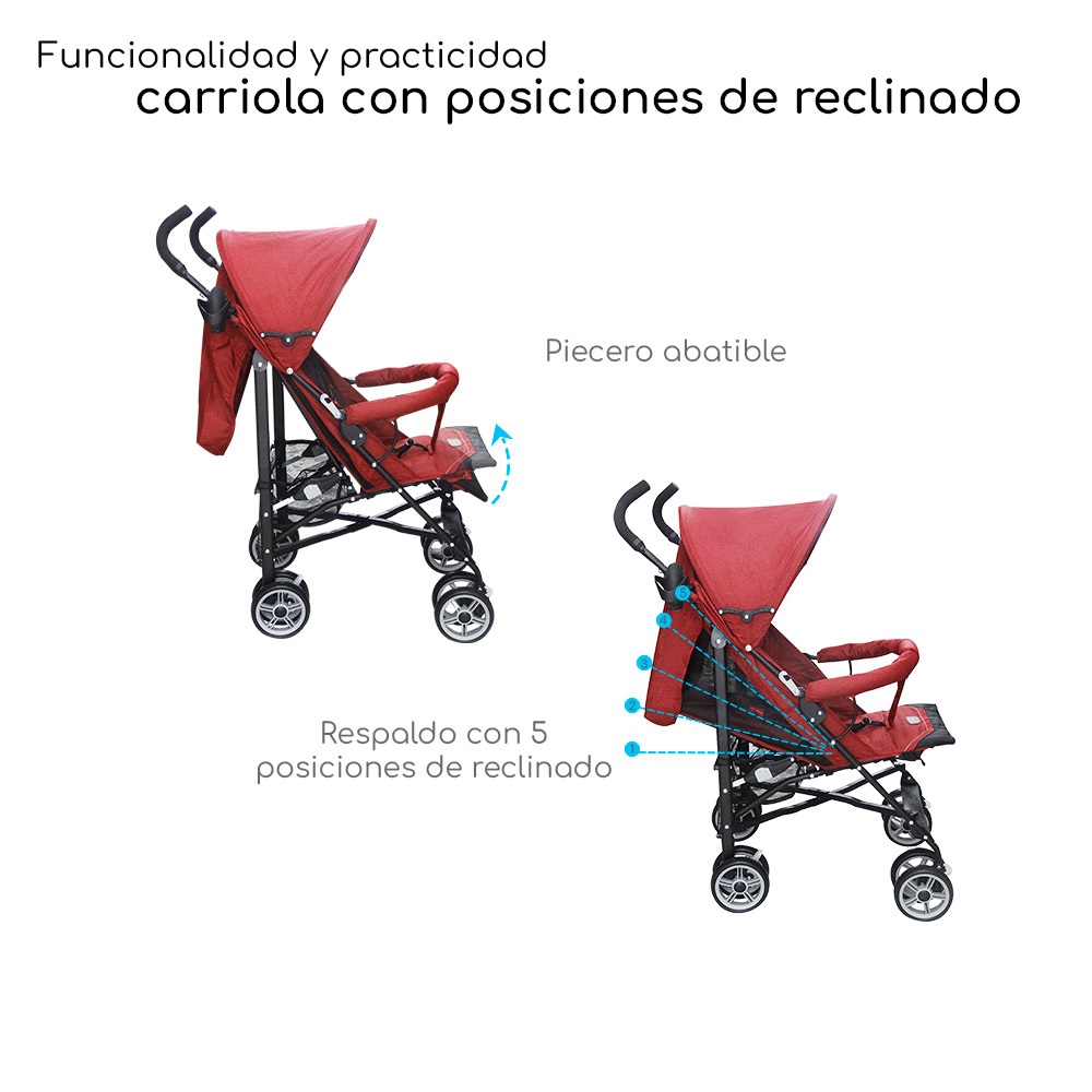 Foto 4 pulgar | Carriola Reclinable  Plegable D’bebé Aerostar - Rojo