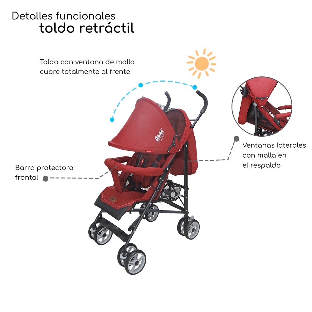 Foto 5 pulgar | Carriola Reclinable  Plegable D’bebé Aerostar - Rojo