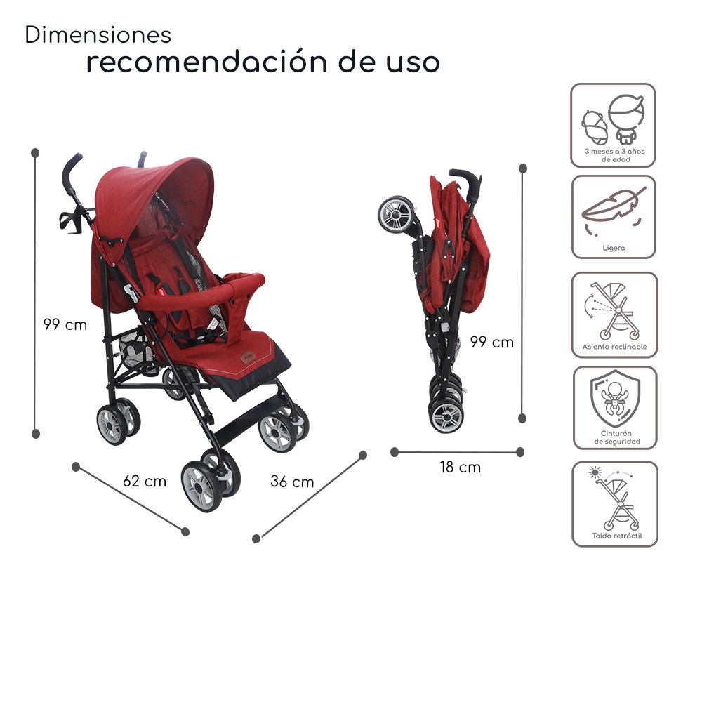 Foto 6 pulgar | Carriola Reclinable  Plegable D’bebé Aerostar - Rojo