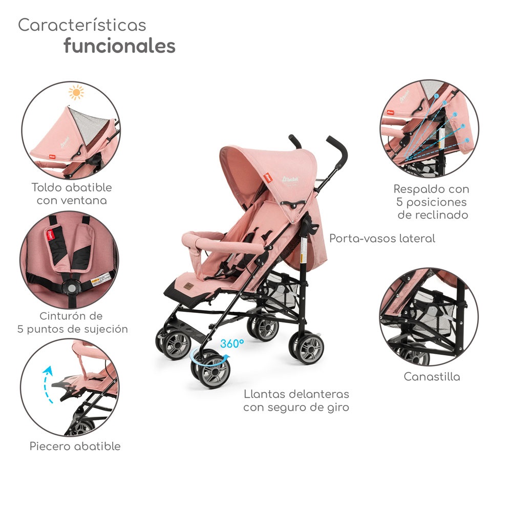 Foto 3 pulgar | Carriola Reclinable  Plegable D’bebé Aerostar - Rosa