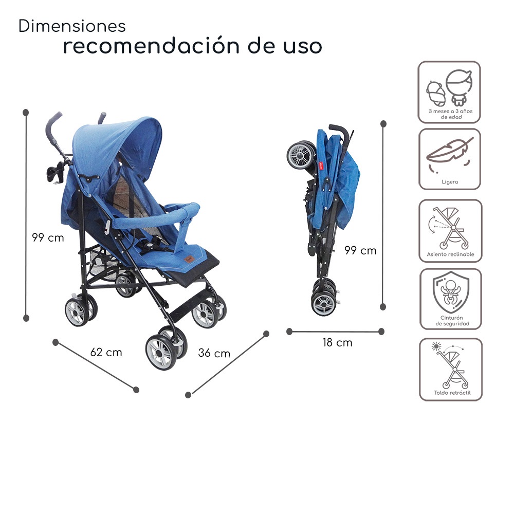 Foto 6 pulgar | Carriola Reclinable  Plegable D’bebé Aerostar - Azul