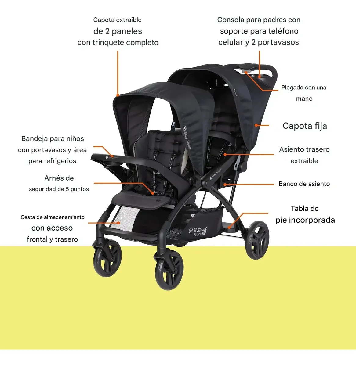 Foto 4 pulgar | Carriola Baby Trend Sit N Stand Doble Plegable A Una Mano