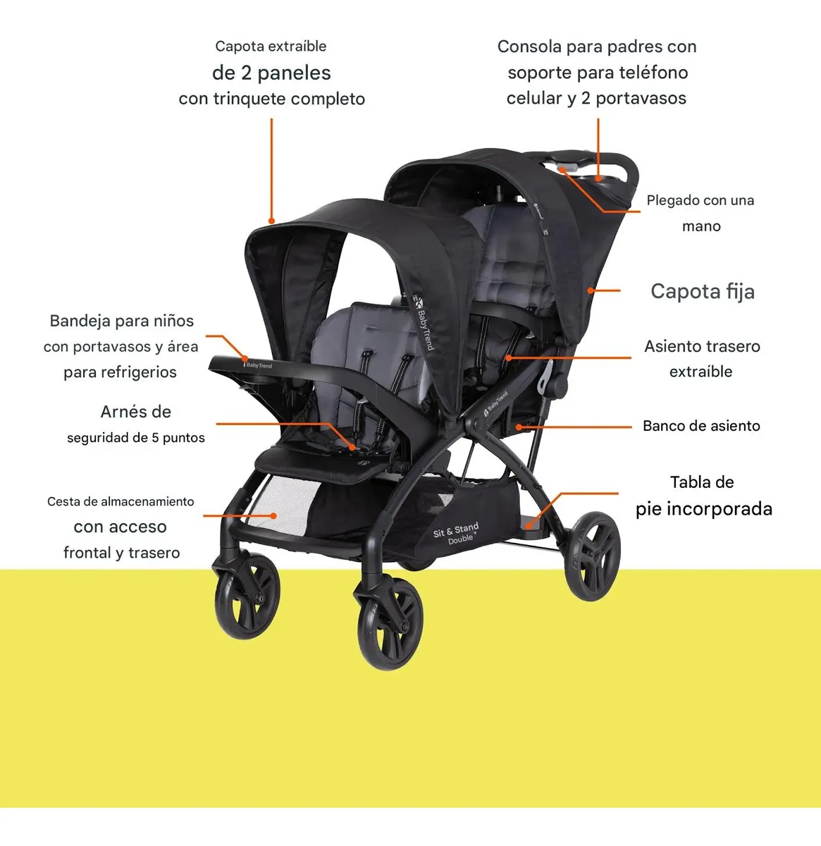 Foto 3 pulgar | Carriola Doble Baby Trend Jogger Airess Con Luces Led