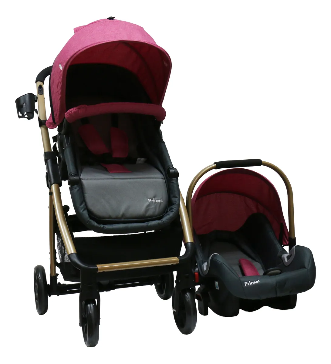 Foto 2 pulgar | Carriola De Bebe Prinsel Prima Ts Portabebe/autoasiento Rosa/dorado