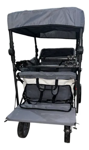 Foto 5 pulgar | Carriola Vagon Doble Para Bebé Tmz Multifuncional Plegable Gris/beige
