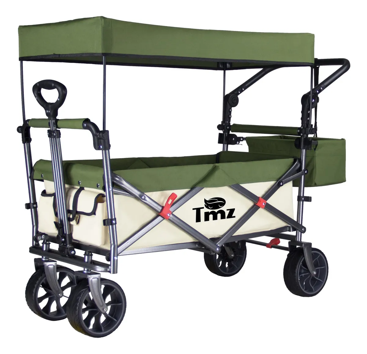 Carriola Vagon Doble Para Bebé Tmz Multifuncional Plegable Verde/beige