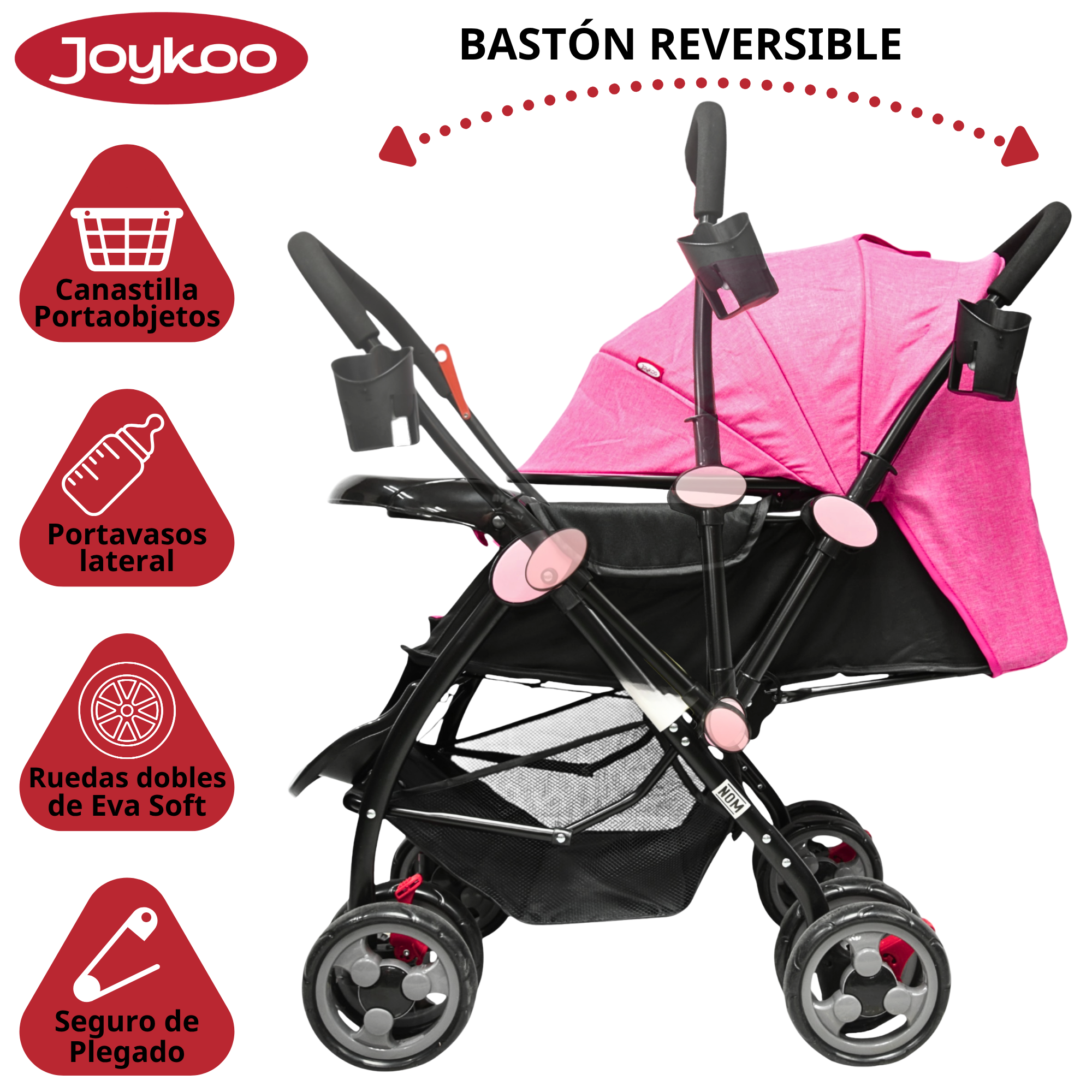 Foto 3 pulgar | Carriola Para Bebé Manubrio Reversible Asiento Reclinable Frenos Y Cinturón De Seguridad Soporta Hasta 15 Kg- Rosa