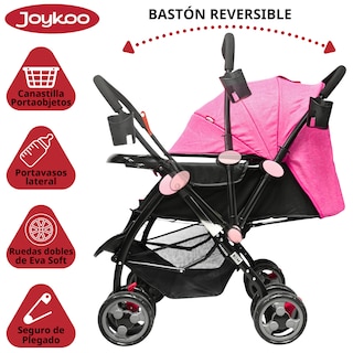 Foto 2 | Carriola Para Bebé Manubrio Reversible Asiento Reclinable Frenos Y Cinturón De Seguridad Soporta Hasta 15 Kg- Rosa