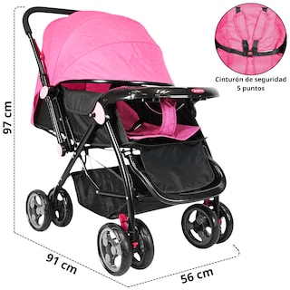 Foto 4 | Carriola Para Bebé Manubrio Reversible Asiento Reclinable Frenos Y Cinturón De Seguridad Soporta Hasta 15 Kg- Rosa