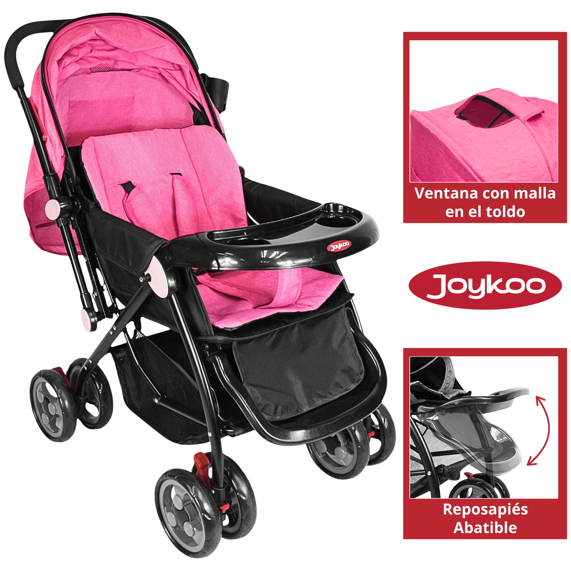 Foto 7 pulgar | Carriola Para Bebé Manubrio Reversible Asiento Reclinable Frenos Y Cinturón De Seguridad Soporta Hasta 15 Kg- Rosa