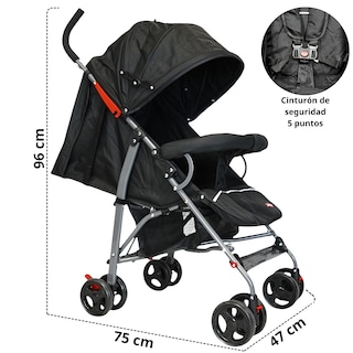 Foto 5 | Carriola De Bastón Para Bebé Asiento Multiposiciones Ruedas Con Freno Cinturón De 5 Puntos Soporta Hasta 15 Kg - Negro