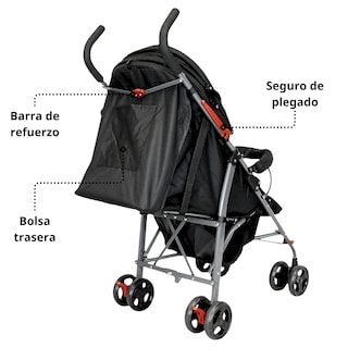 Foto 7 | Carriola De Bastón Para Bebé Asiento Multiposiciones Ruedas Con Freno Cinturón De 5 Puntos Soporta Hasta 15 Kg - Negro