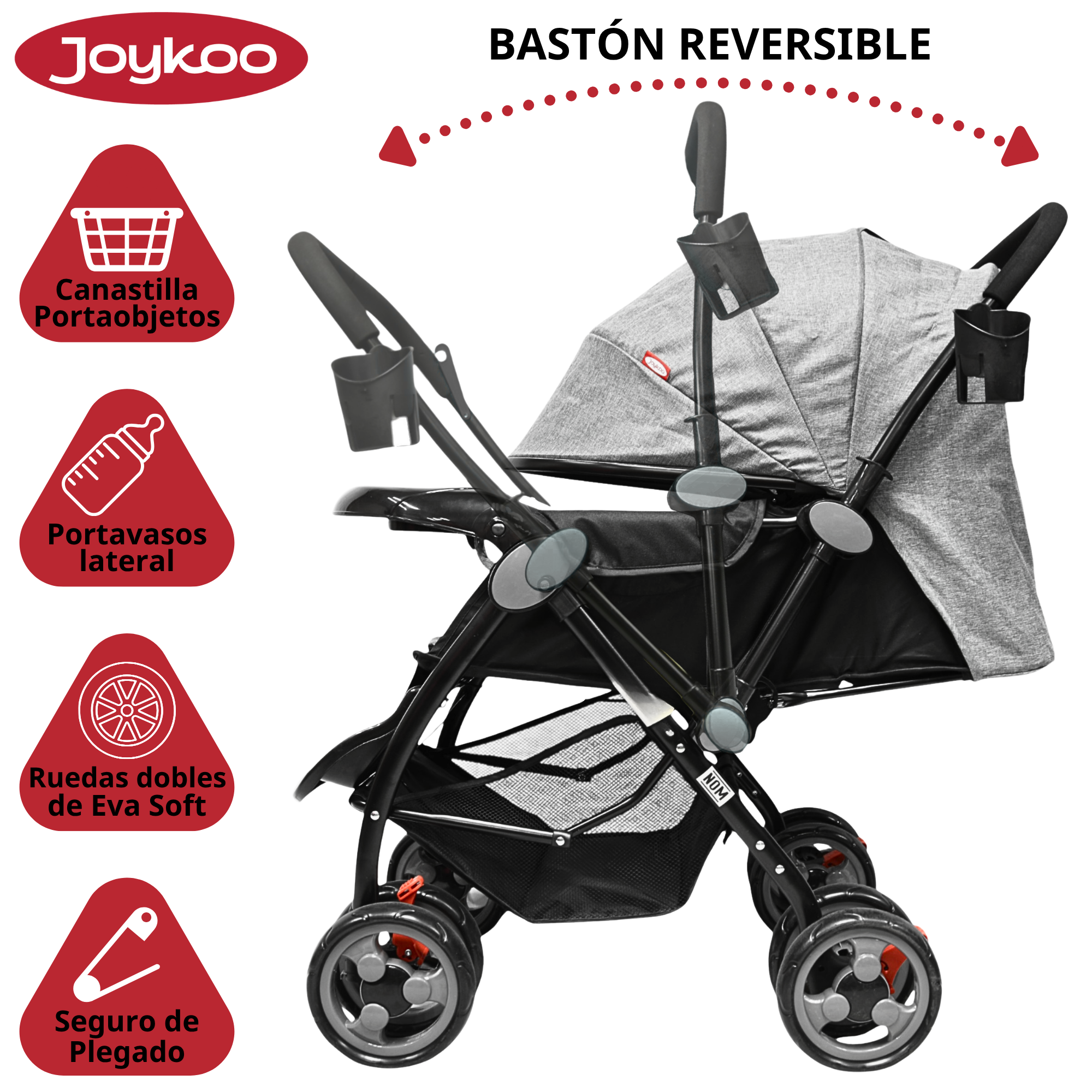 Foto 3 pulgar | Carriola Para Bebé Manubrio Reversible Asiento Reclinable Frenos Y Cinturón De Seguridad Soporta Hasta 15 Kg - Gris