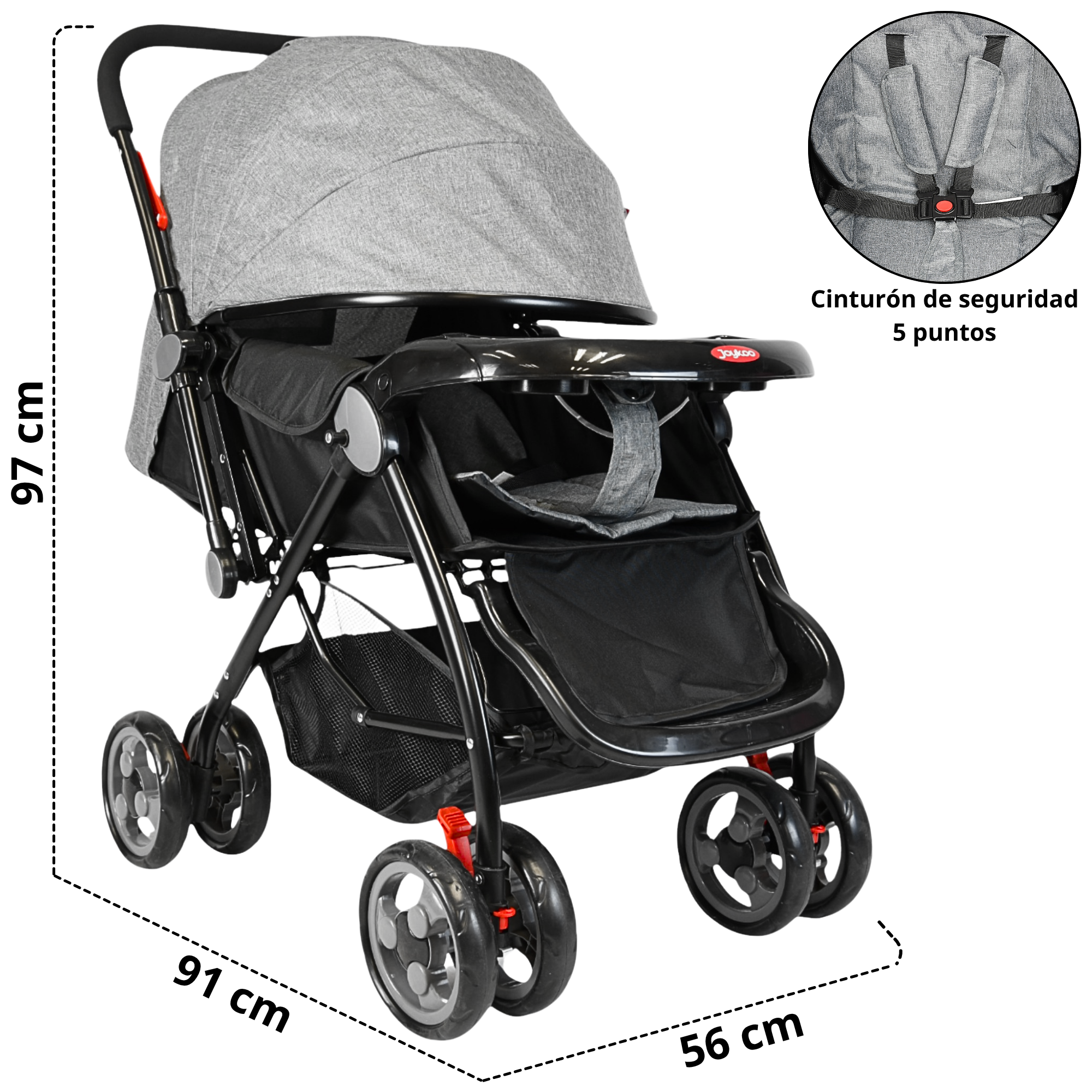 Foto 5 pulgar | Carriola Para Bebé Manubrio Reversible Asiento Reclinable Frenos Y Cinturón De Seguridad Soporta Hasta 15 Kg - Gris