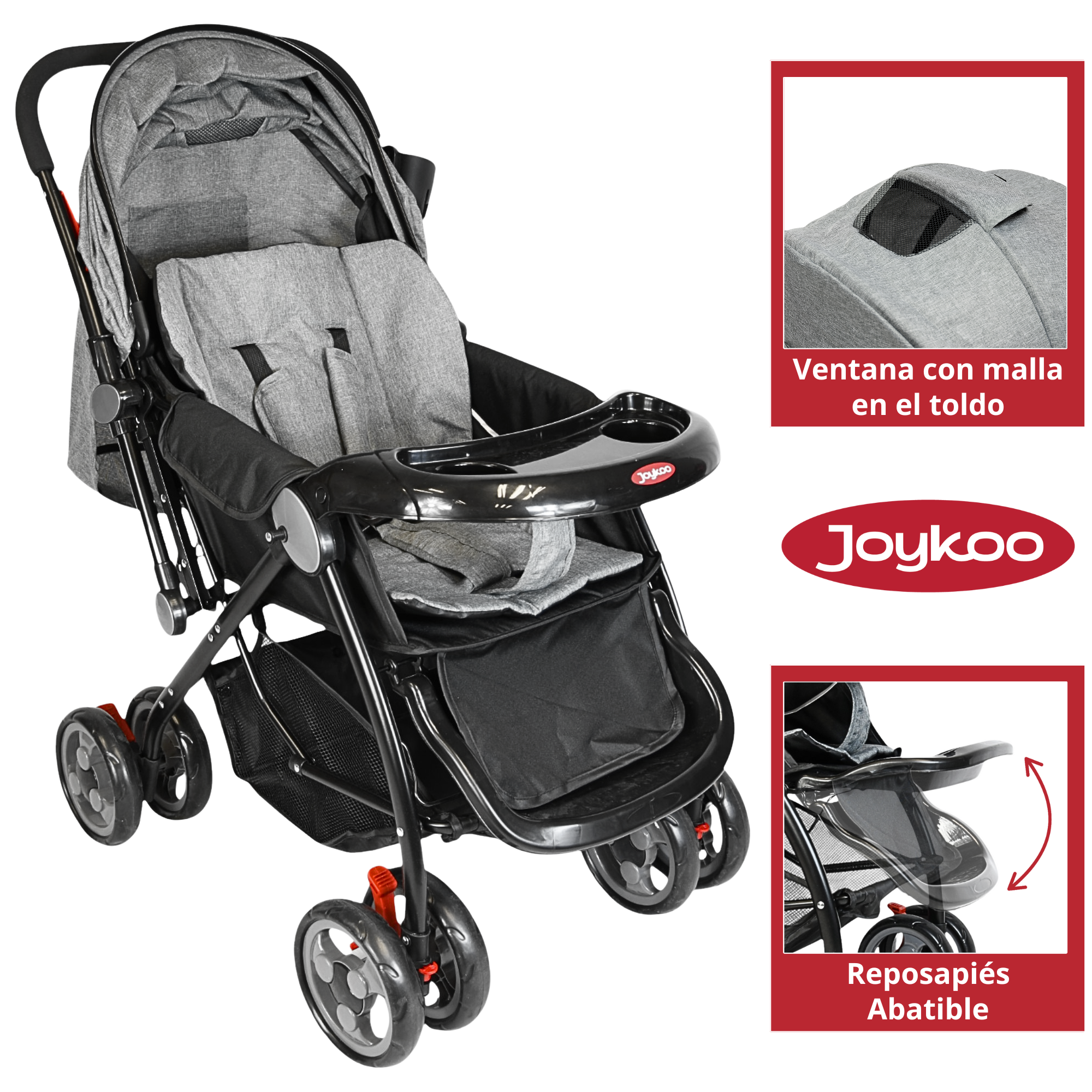 Foto 7 pulgar | Carriola Para Bebé Manubrio Reversible Asiento Reclinable Frenos Y Cinturón De Seguridad Soporta Hasta 15 Kg - Gris