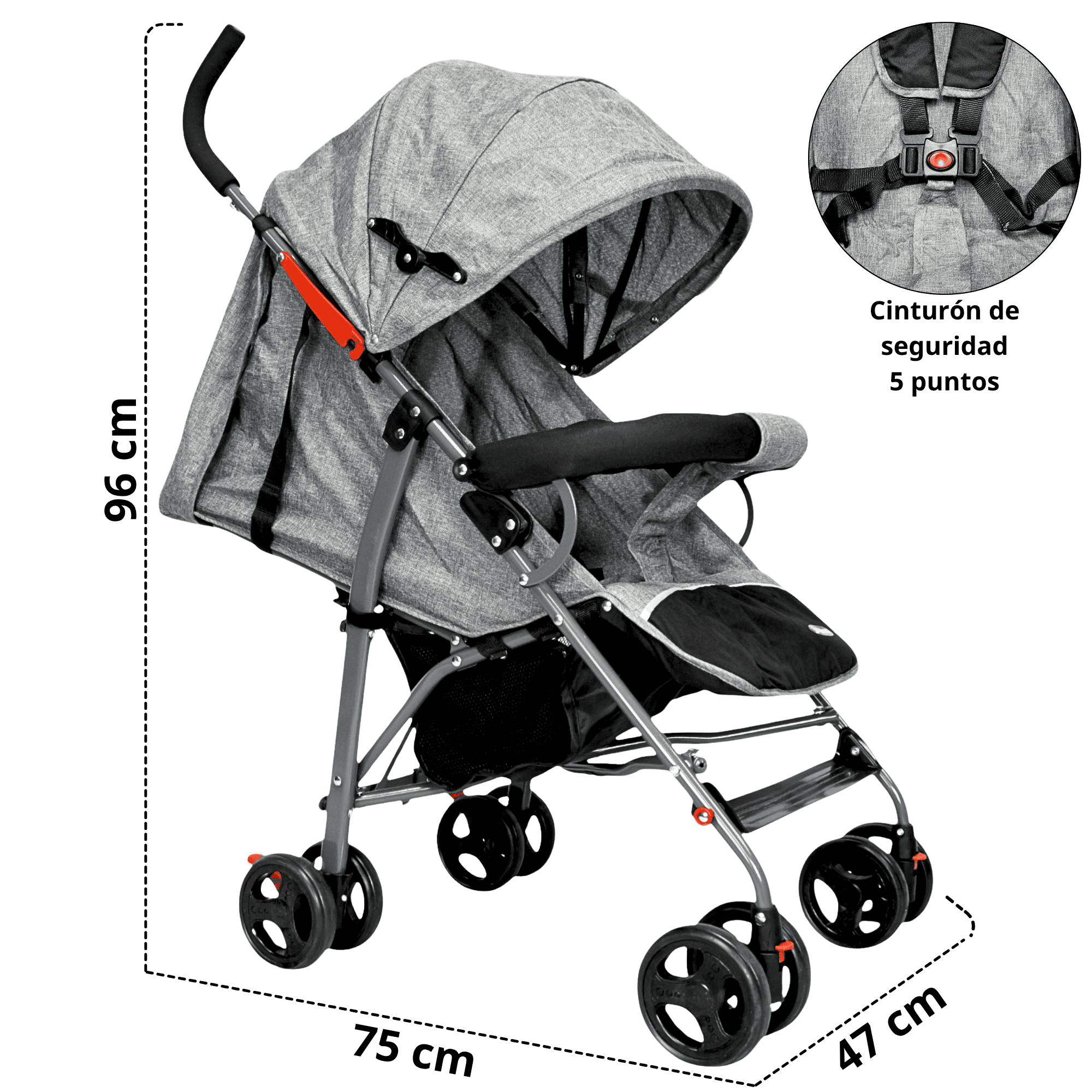Foto 6 pulgar | Carriola De Bastón Para Bebé Asiento Multiposiciones Ruedas Con Freno Cinturón De 5 Puntos Soporta Hasta 15 Kg - Gris