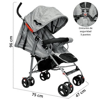 Foto 5 | Carriola De Bastón Para Bebé Asiento Multiposiciones Ruedas Con Freno Cinturón De 5 Puntos Soporta Hasta 15 Kg - Gris
