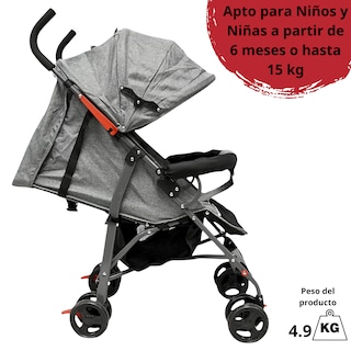 Foto 6 | Carriola De Bastón Para Bebé Asiento Multiposiciones Ruedas Con Freno Cinturón De 5 Puntos Soporta Hasta 15 Kg - Gris