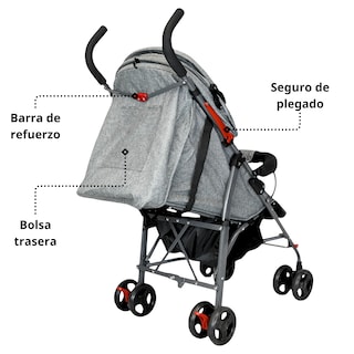 Foto 7 | Carriola De Bastón Para Bebé Asiento Multiposiciones Ruedas Con Freno Cinturón De 5 Puntos Soporta Hasta 15 Kg - Gris