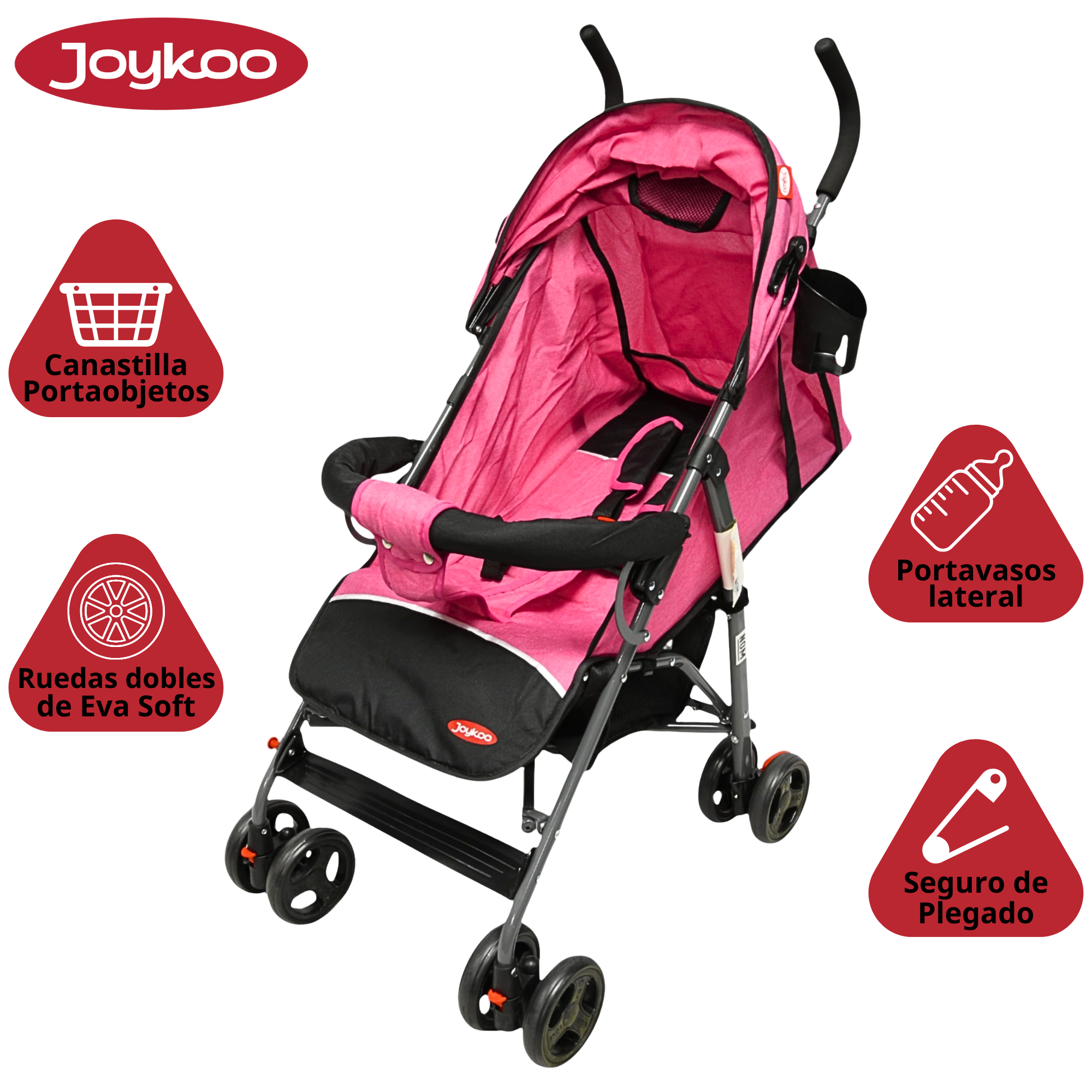 Foto 3 pulgar | Carriola De Bastón Para Bebé Asiento Multiposiciones Ruedas Con Freno Cinturón De 5 Puntos Soporta Hasta 15 Kg - Rosa