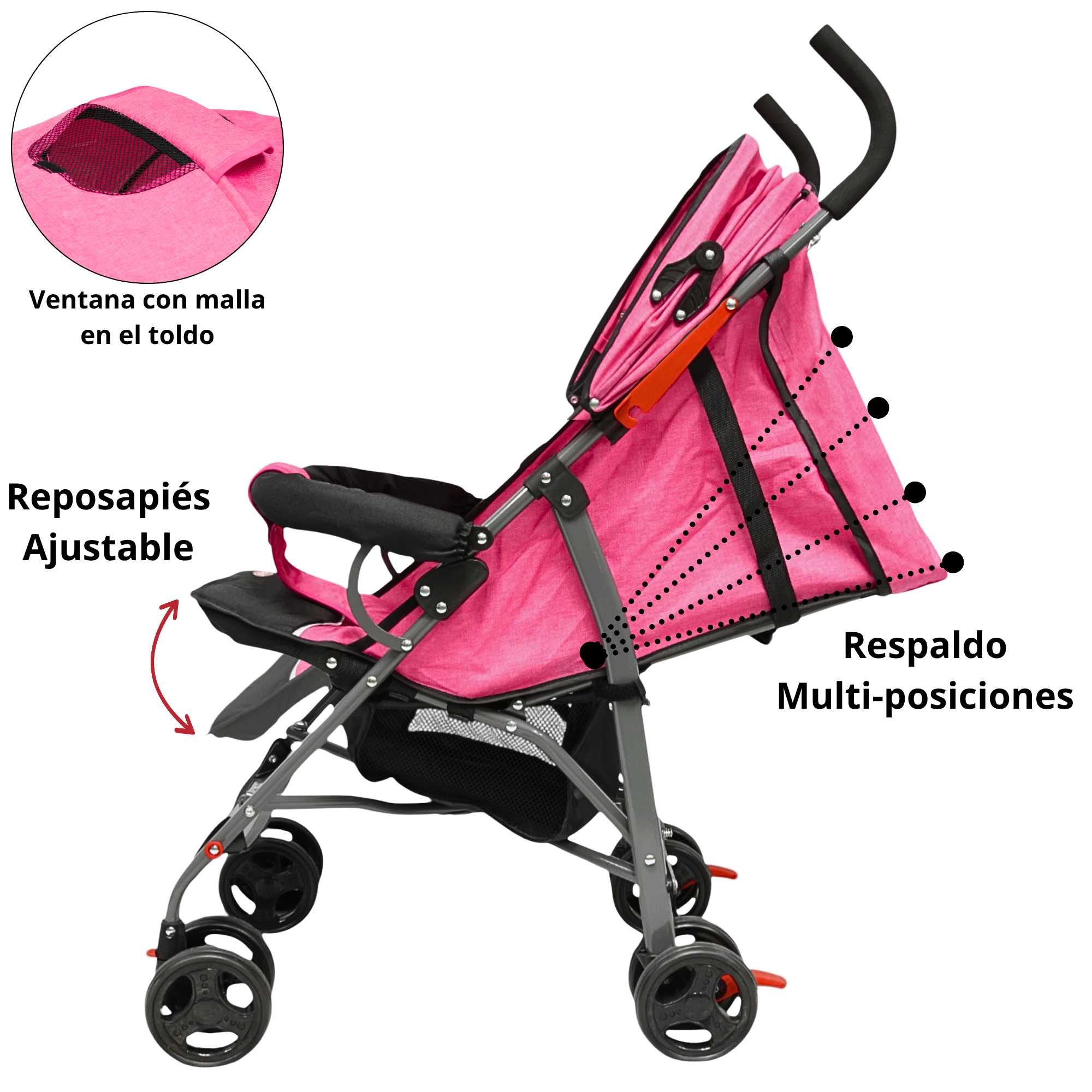 Foto 5 pulgar | Carriola De Bastón Para Bebé Asiento Multiposiciones Ruedas Con Freno Cinturón De 5 Puntos Soporta Hasta 15 Kg - Rosa