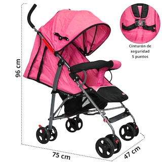 Foto 5 | Carriola De Bastón Para Bebé Asiento Multiposiciones Ruedas Con Freno Cinturón De 5 Puntos Soporta Hasta 15 Kg - Rosa