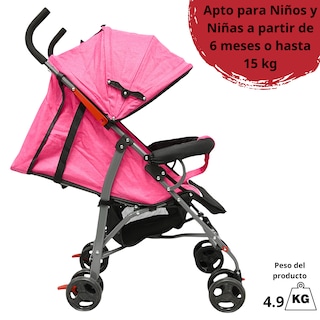Foto 6 | Carriola De Bastón Para Bebé Asiento Multiposiciones Ruedas Con Freno Cinturón De 5 Puntos Soporta Hasta 15 Kg - Rosa
