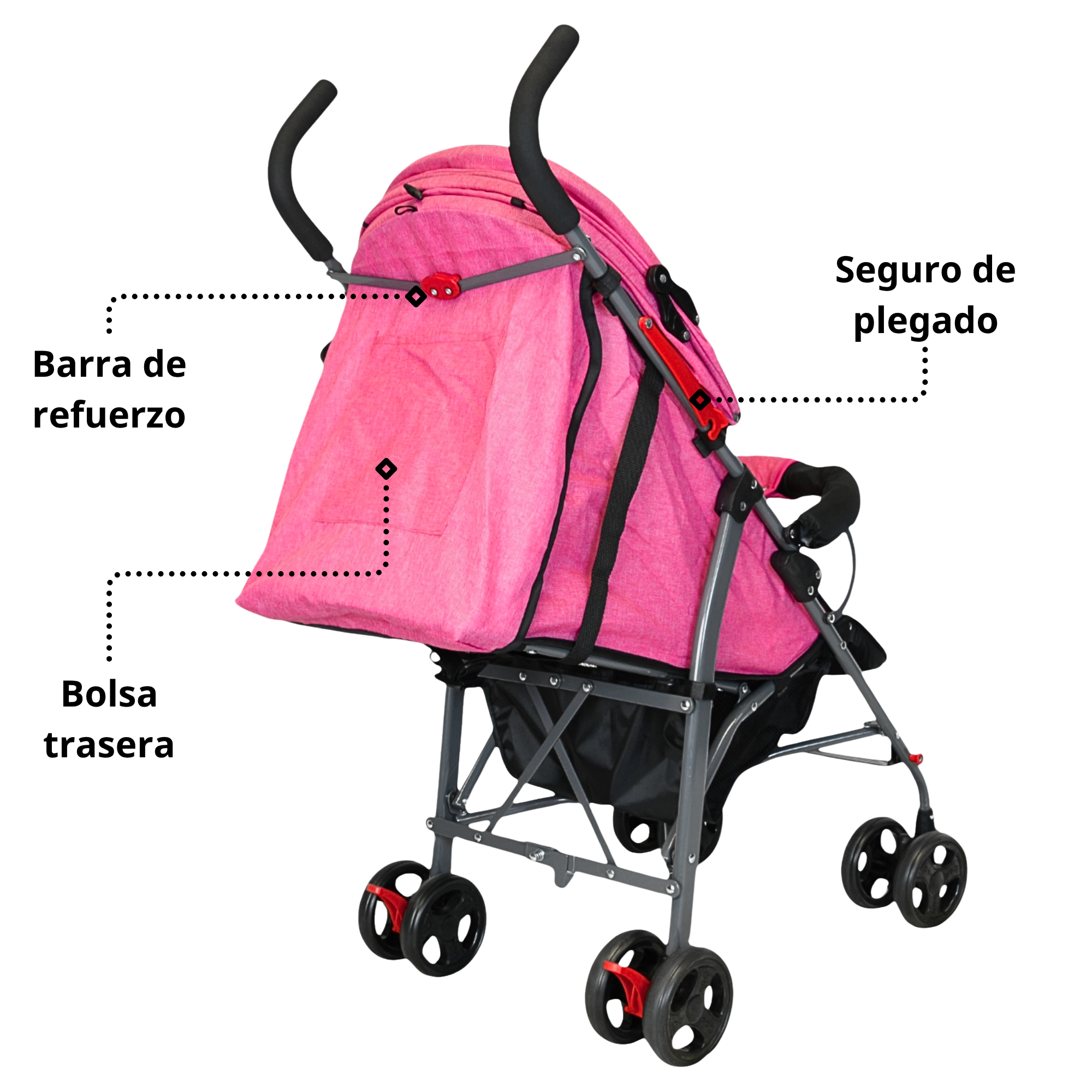 Foto 8 pulgar | Carriola De Bastón Para Bebé Asiento Multiposiciones Ruedas Con Freno Cinturón De 5 Puntos Soporta Hasta 15 Kg - Rosa