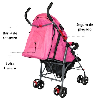 Foto 7 | Carriola De Bastón Para Bebé Asiento Multiposiciones Ruedas Con Freno Cinturón De 5 Puntos Soporta Hasta 15 Kg - Rosa