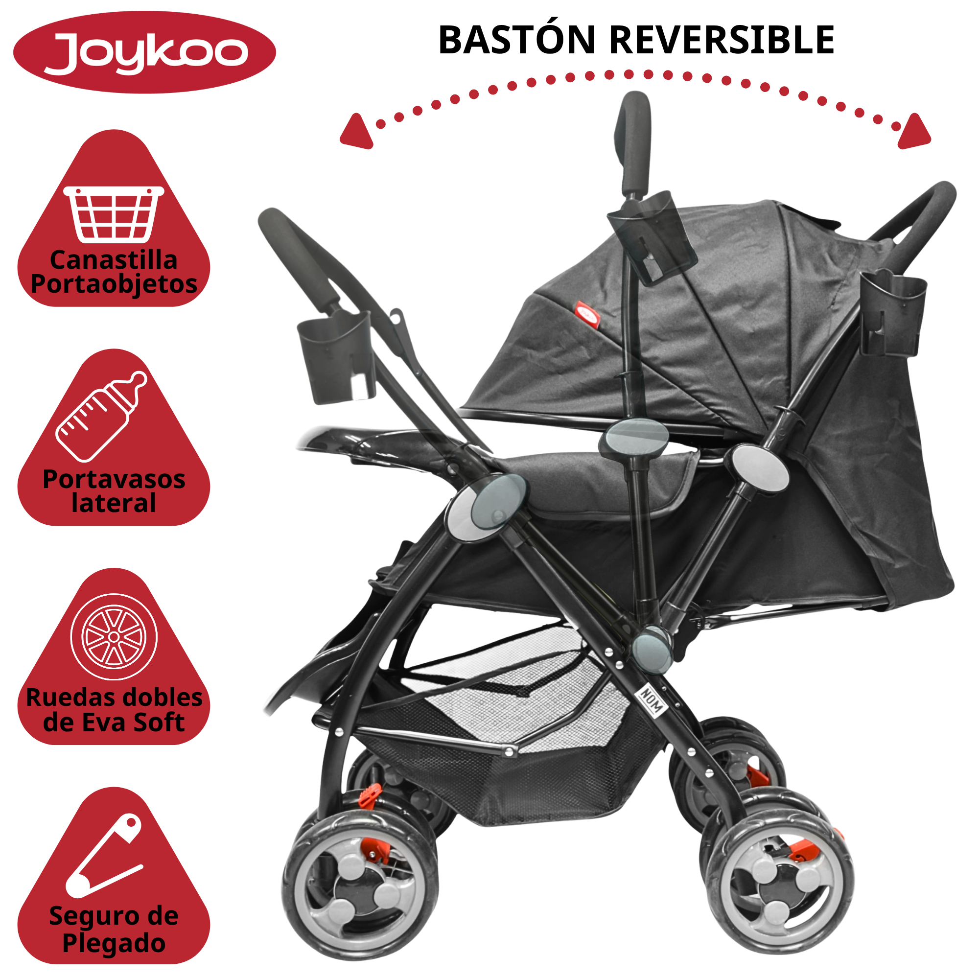 Foto 3 pulgar | Carriola Para Bebé Manubrio Reversible Asiento Reclinable Frenos Y Cinturón De Seguridad Soporta Hasta 15 Kg - Negro