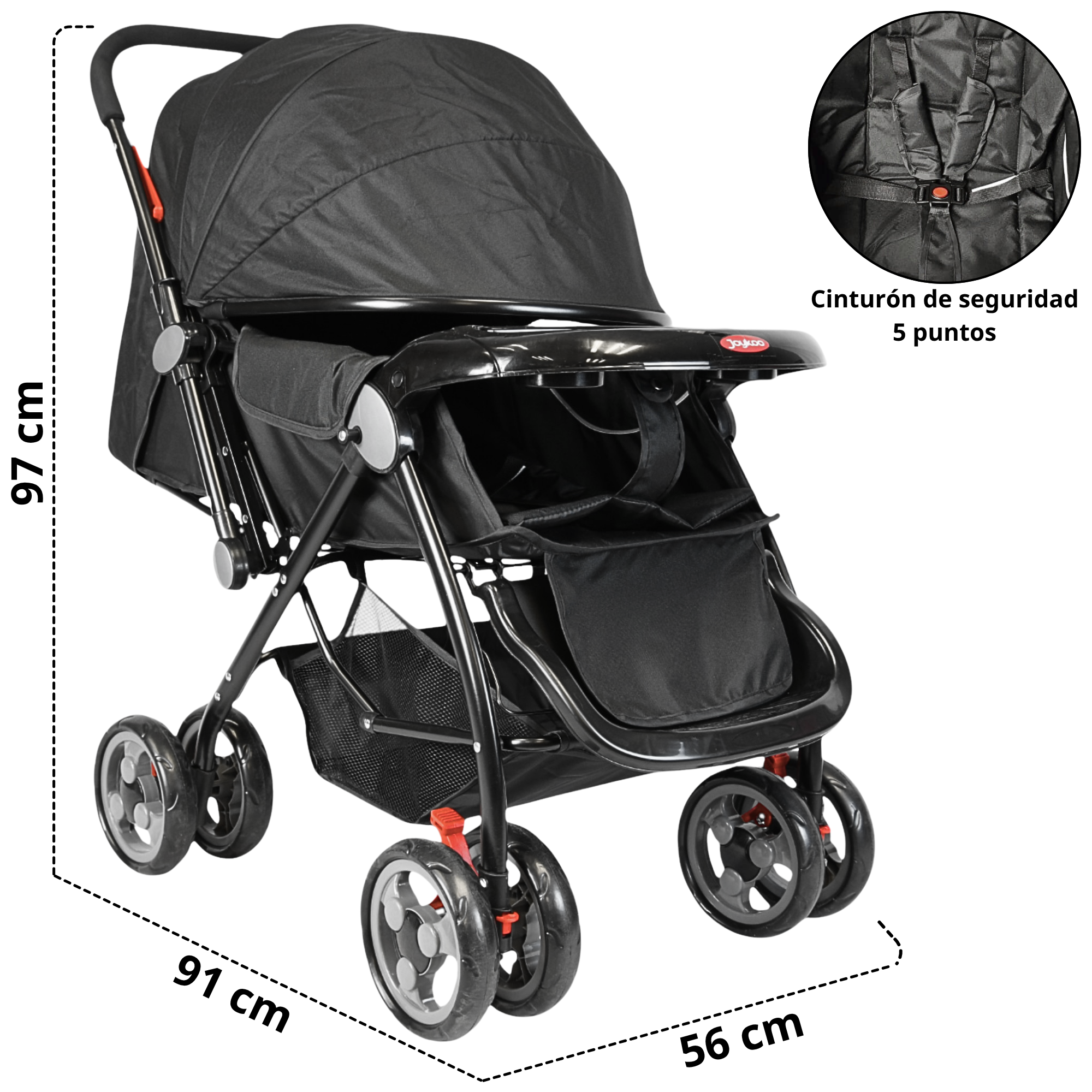 Foto 5 pulgar | Carriola Para Bebé Manubrio Reversible Asiento Reclinable Frenos Y Cinturón De Seguridad Soporta Hasta 15 Kg - Negro