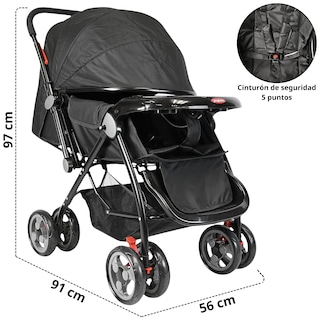 Foto 4 | Carriola Para Bebé Manubrio Reversible Asiento Reclinable Frenos Y Cinturón De Seguridad Soporta Hasta 15 Kg - Negro