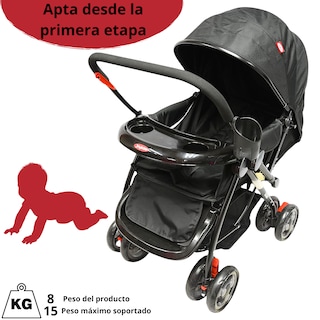 Foto 5 | Carriola Para Bebé Manubrio Reversible Asiento Reclinable Frenos Y Cinturón De Seguridad Soporta Hasta 15 Kg - Negro