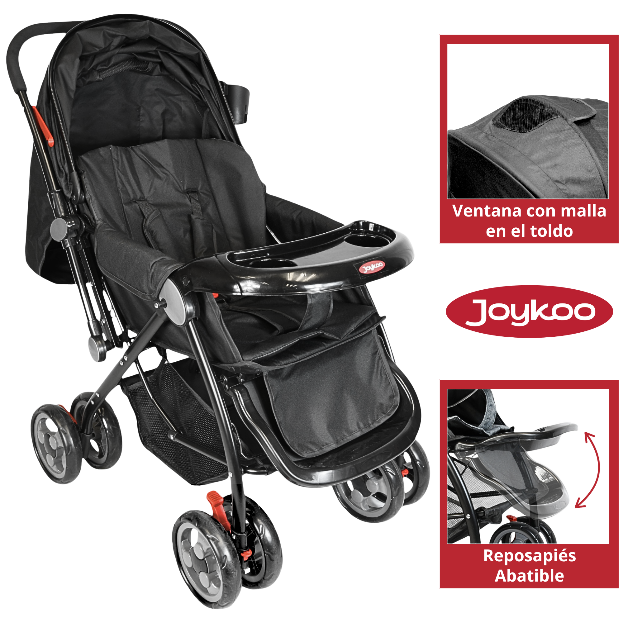 Foto 7 pulgar | Carriola Para Bebé Manubrio Reversible Asiento Reclinable Frenos Y Cinturón De Seguridad Soporta Hasta 15 Kg - Negro
