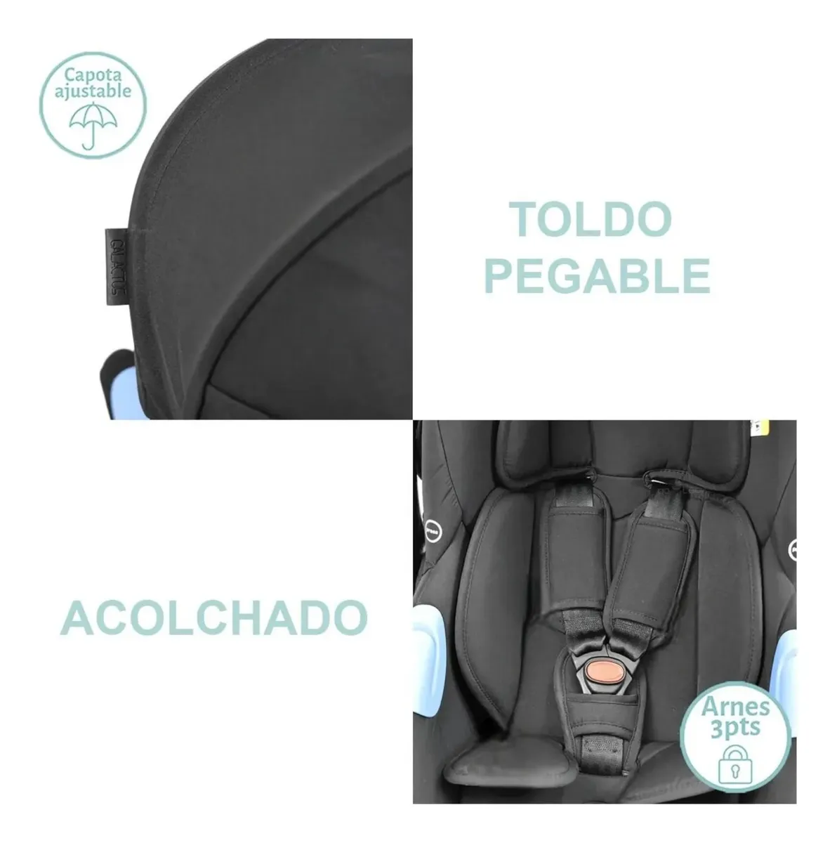 Foto 3 pulgar | Carriola Bebé Galactus Genesis Jst828 Portabebe Asiento 360 Negro